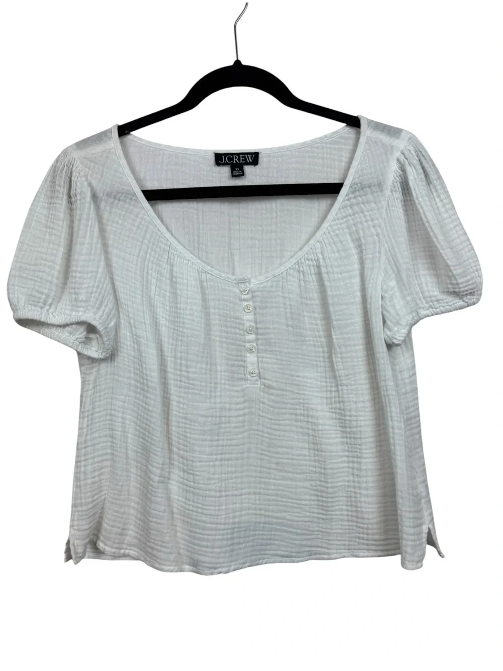 J. Crew White Gauze Puff-Sleeve Henley Top XS